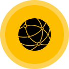 Yellow globe network icon on black