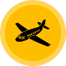 Black airplane symbol on yellow background