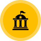 Government building icon with flag